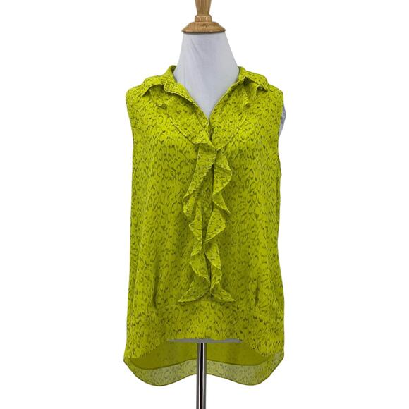 Cabi Blouse Womens S Small Neon Yellow Ruffles Reign Sleeveless Hidden Button - Picture 1 of 12